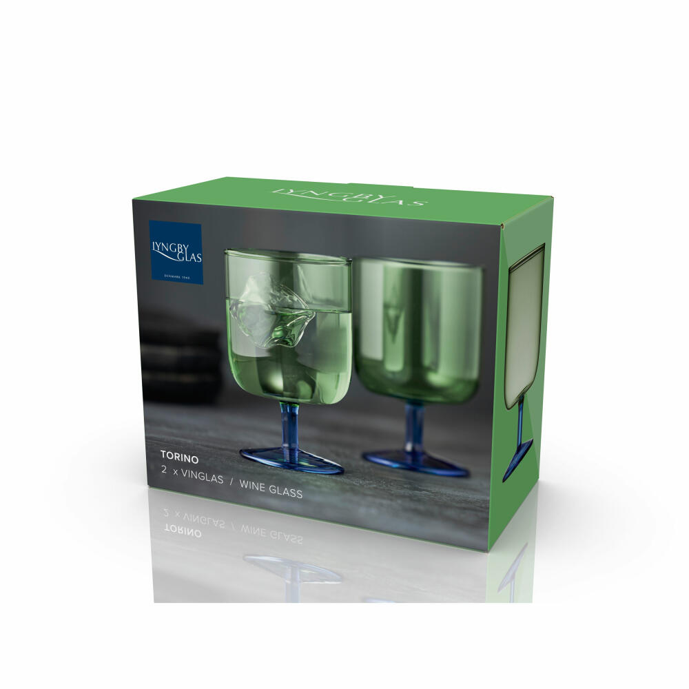 Lyngby Glas wine glass Torino set of 2, stemmed glasses, glass, green, blue, 300 ml, 30204