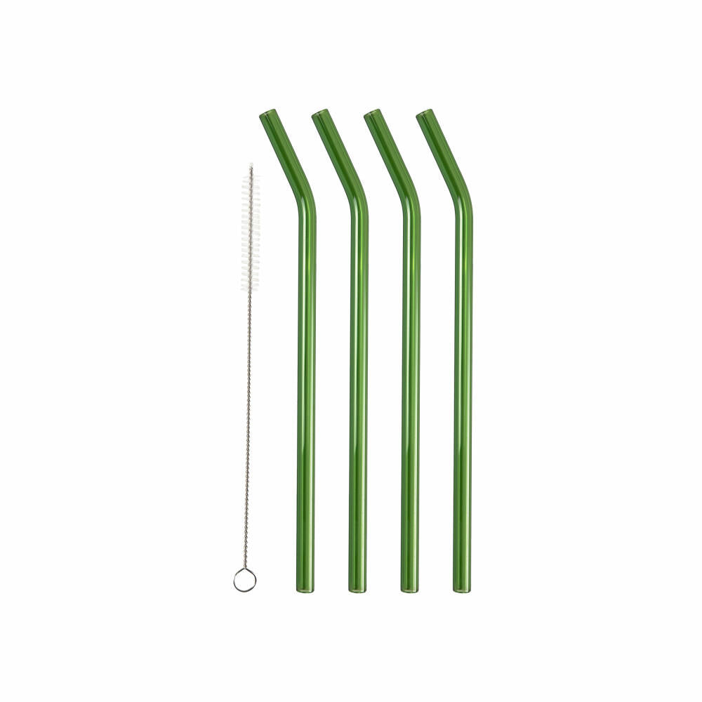 Lyngby Glass Drinking Straw Bent Set of 4, Glass Straws, Glass, Green, 21.5 cm, 32762