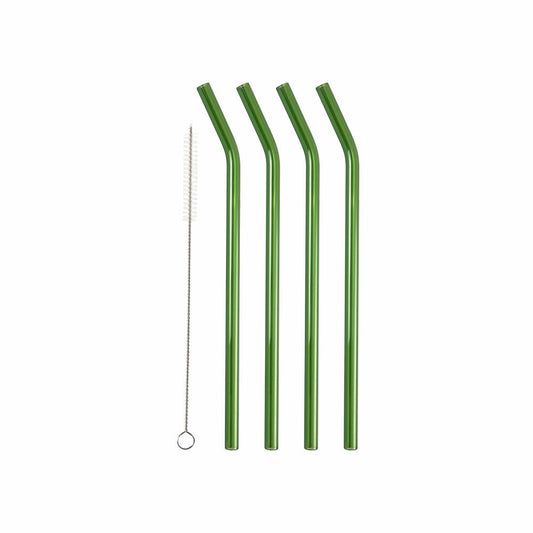 Lyngby Glass Drinking Straw Bent Set of 4, Glass Straws, Glass, Green, 21.5 cm, 32762