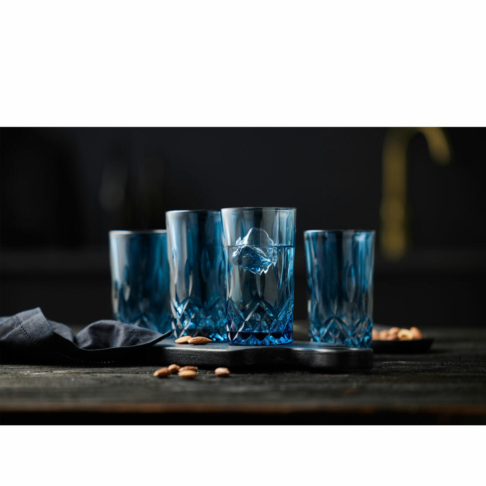 Lyngby Glas Highball Glass Sorrento Set of 4, Long Drink Glasses, Glass, Blue, 380 ml, 31482