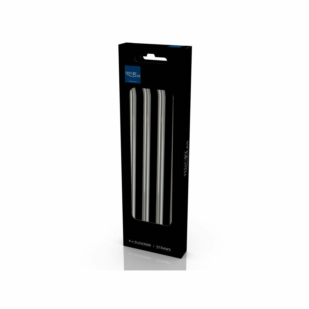 Lyngby Glass Drinking Straw Bent Smoke Set of 4, Glass Straws, Glass, Grey, 21.5 cm, 32765