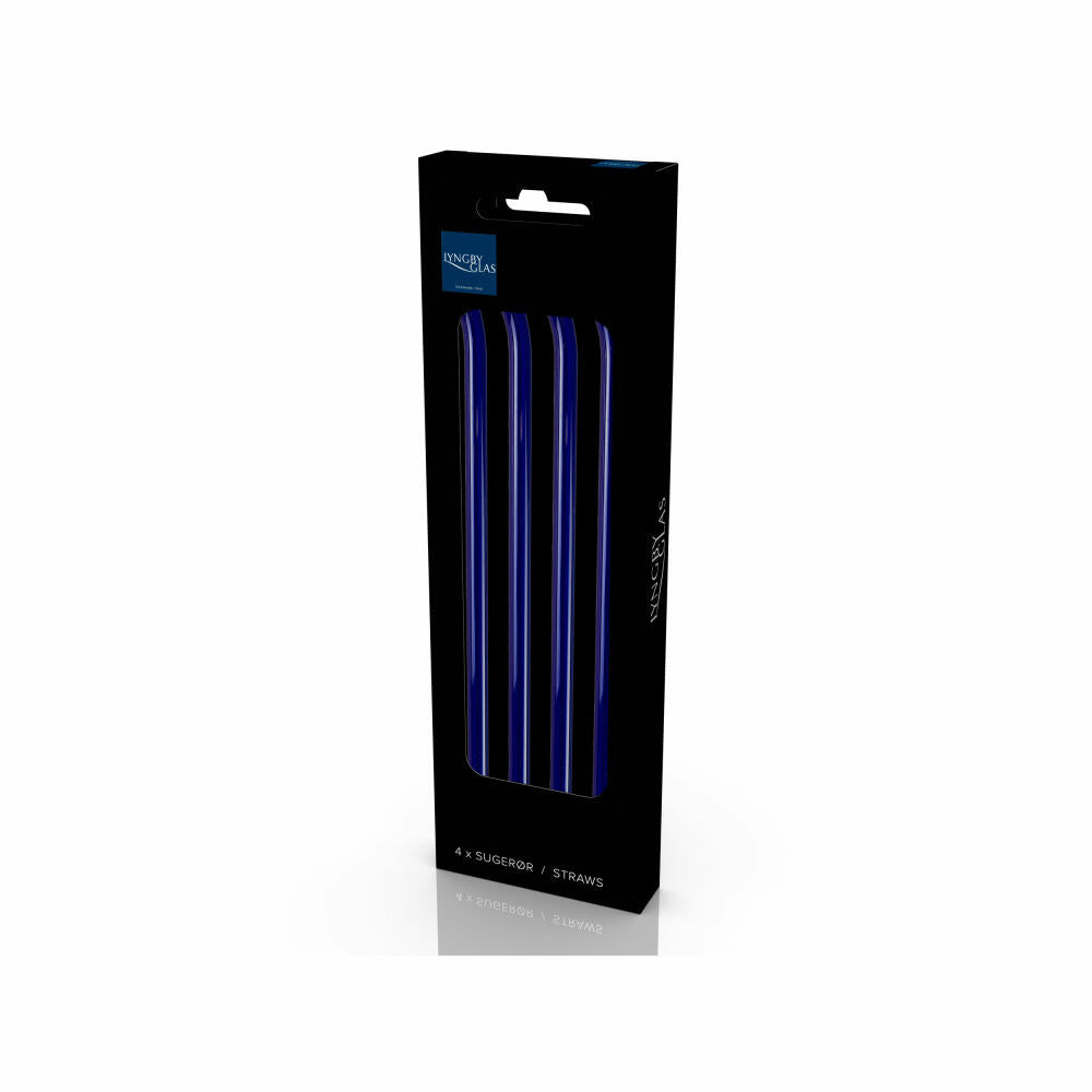 Lyngby Glass Drinking Straw Bent Set of 4, Glass Straws, Glass, Blue, 21.5 cm, 32761