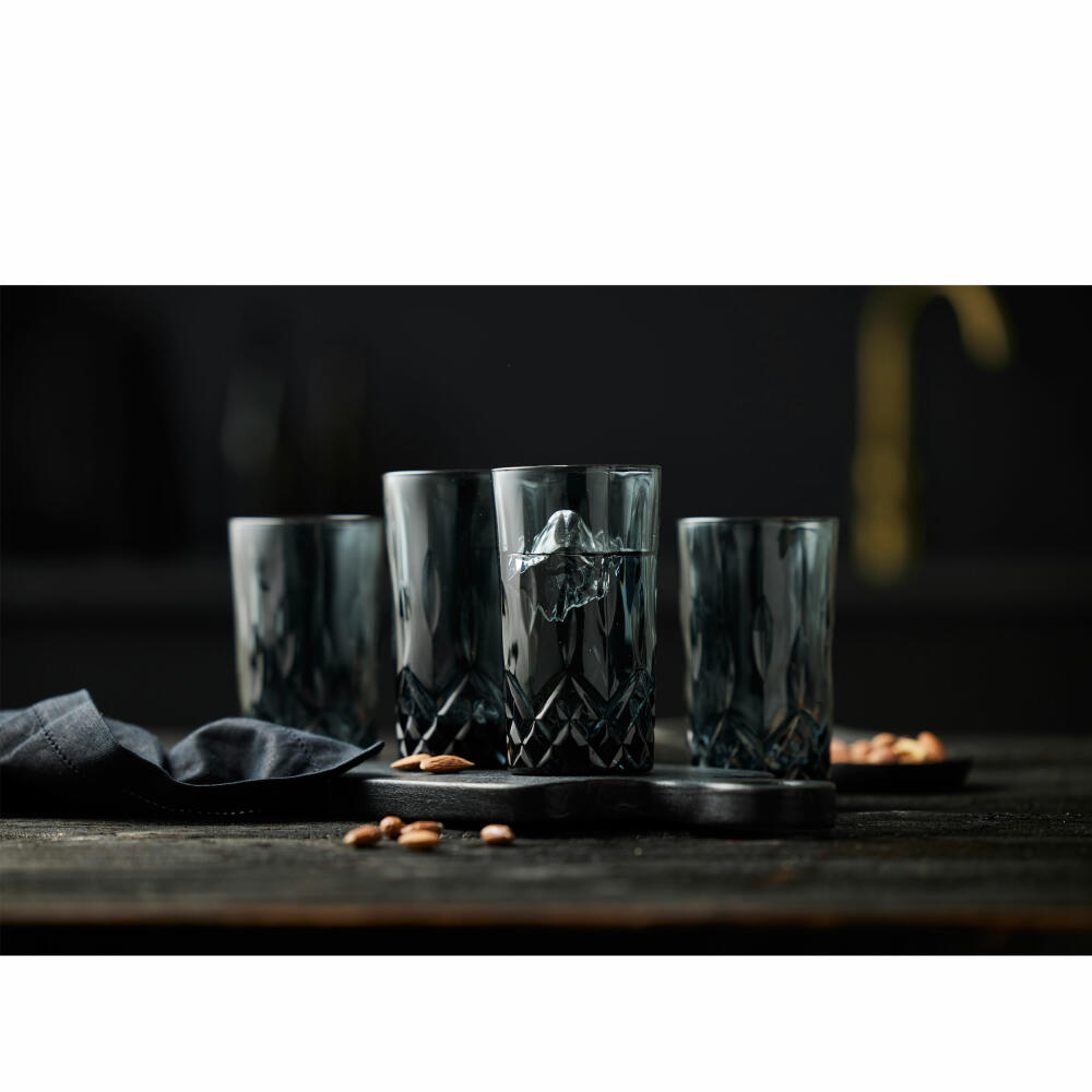 Lyngby glass highball glass Sorrento Smoke set of 4, long drink glasses, glass, gray, 380 ml, 31489