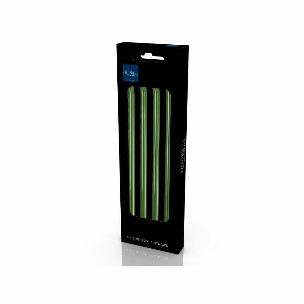 Lyngby Glass Drinking Straw Bent Set of 4, Glass Straws, Glass, Green, 21.5 cm, 32762