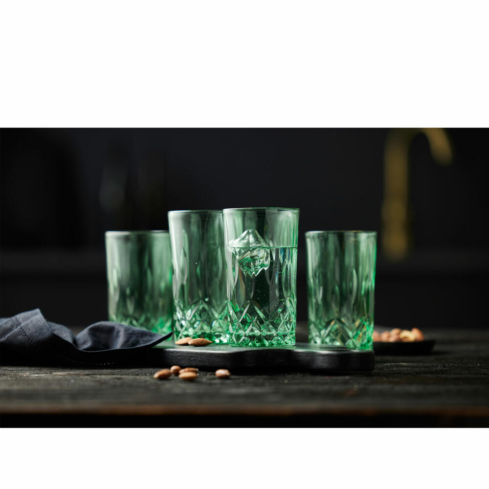 Lyngby Glas Highball Glass Sorrento Set of 4, Long Drink Glasses, Glass, Green, 380 ml, 31481