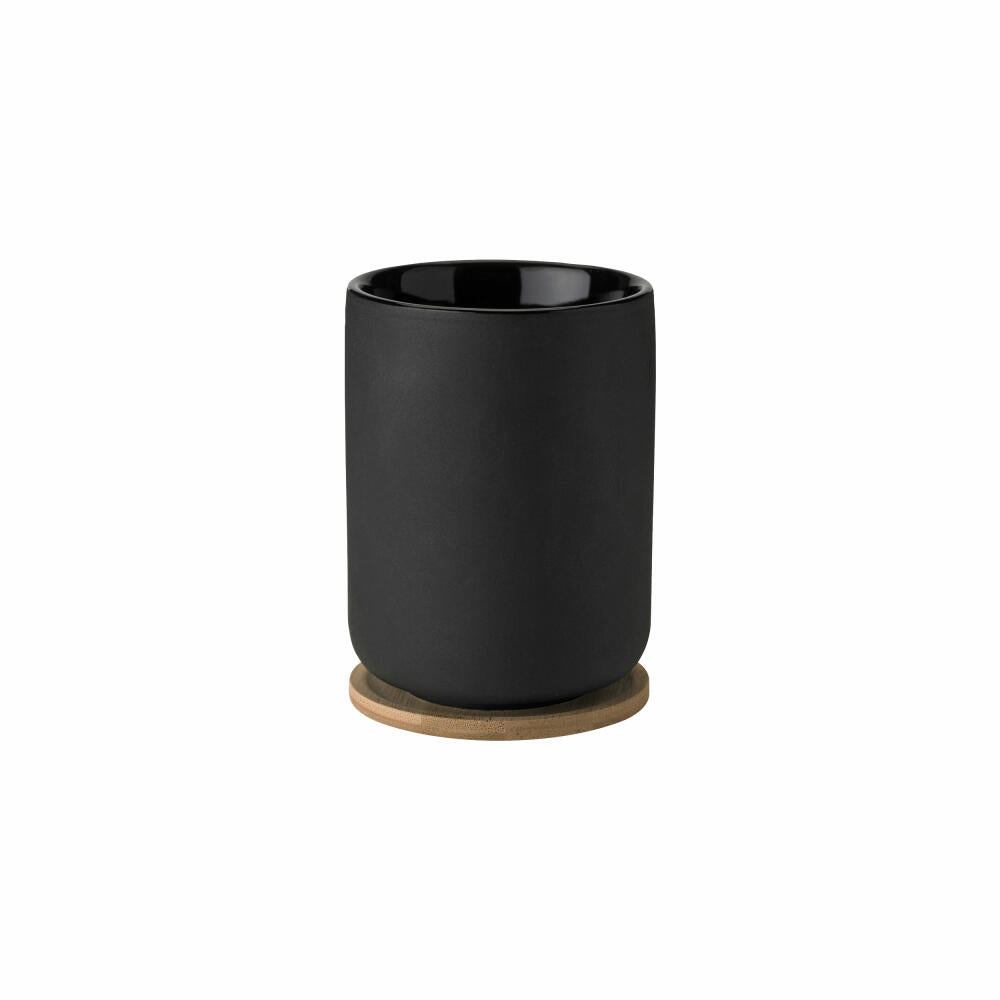 Stelton Thermo Mug Theo with Coaster, Stoneware, Bamboo, Black, 250 ml, X-641