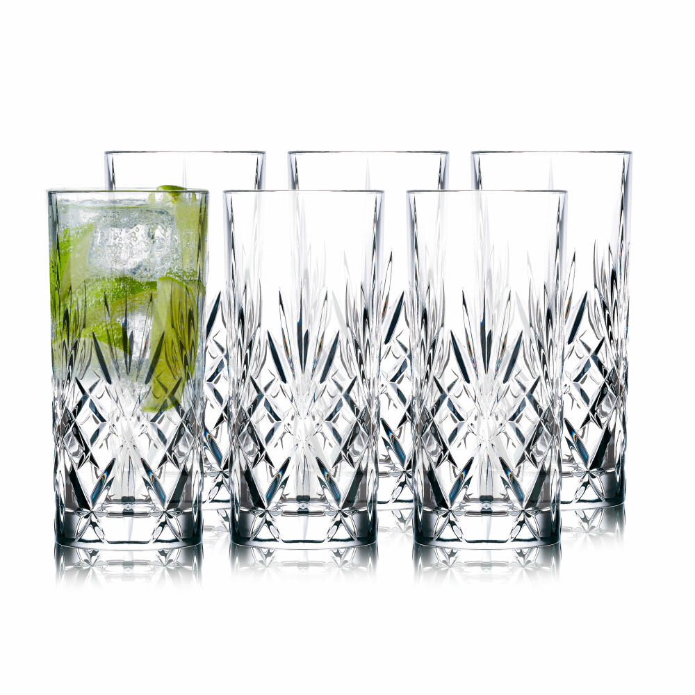 Lyngby Glass Highball Glass Melodia Set of 6 Long Drink Glasses, Crystal Glass, Clear, 360 ml, 916105