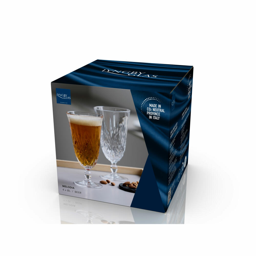 Lyngby Glass Beer Glass Melodia Set of 4, Beer Goblets, Crystal Glass, Clear, 400 ml, 916094