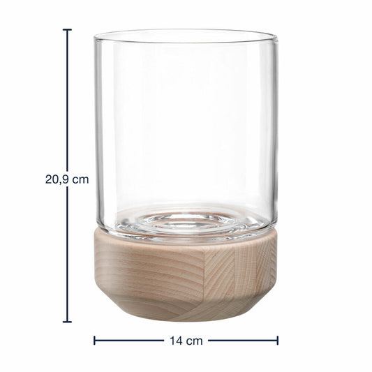 Leonardo Windlicht Legno, auf Holzsockel, Kerzenständer, Kerzenhalter, Glas / Holz, H 21 cm, 084750