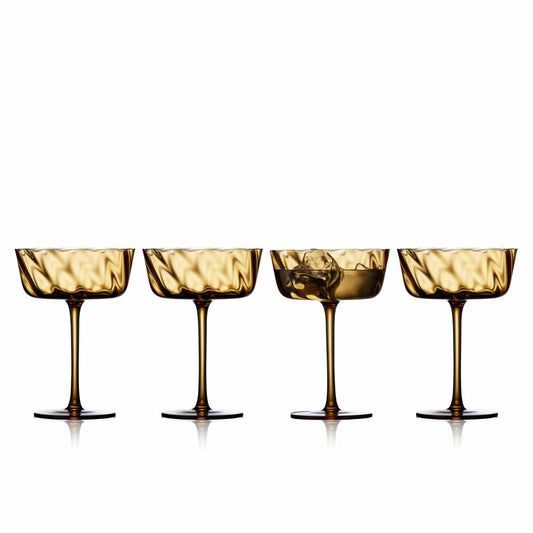 Lyngby Glas Champagne Bowl Vienna Amber Set of 4, Champagne Bowls, Glass, Brown, 350 ml, 31732