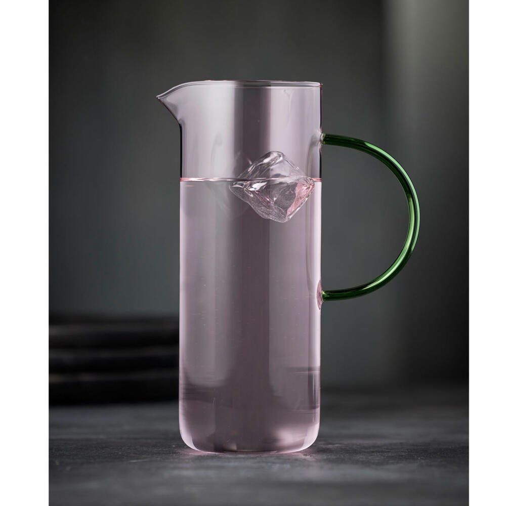 Lyngby Glas glass jug Torino, jug, pitcher, glass, pink, green, 1.1 L, 30194