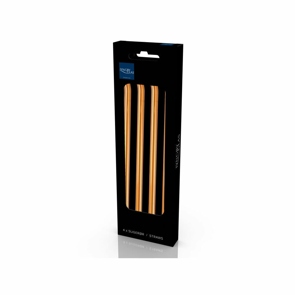 Lyngby Glass Drinking Straw Bent Amber Set of 4, Glass Straws, Glass, Brown, 21.5 cm, 32764