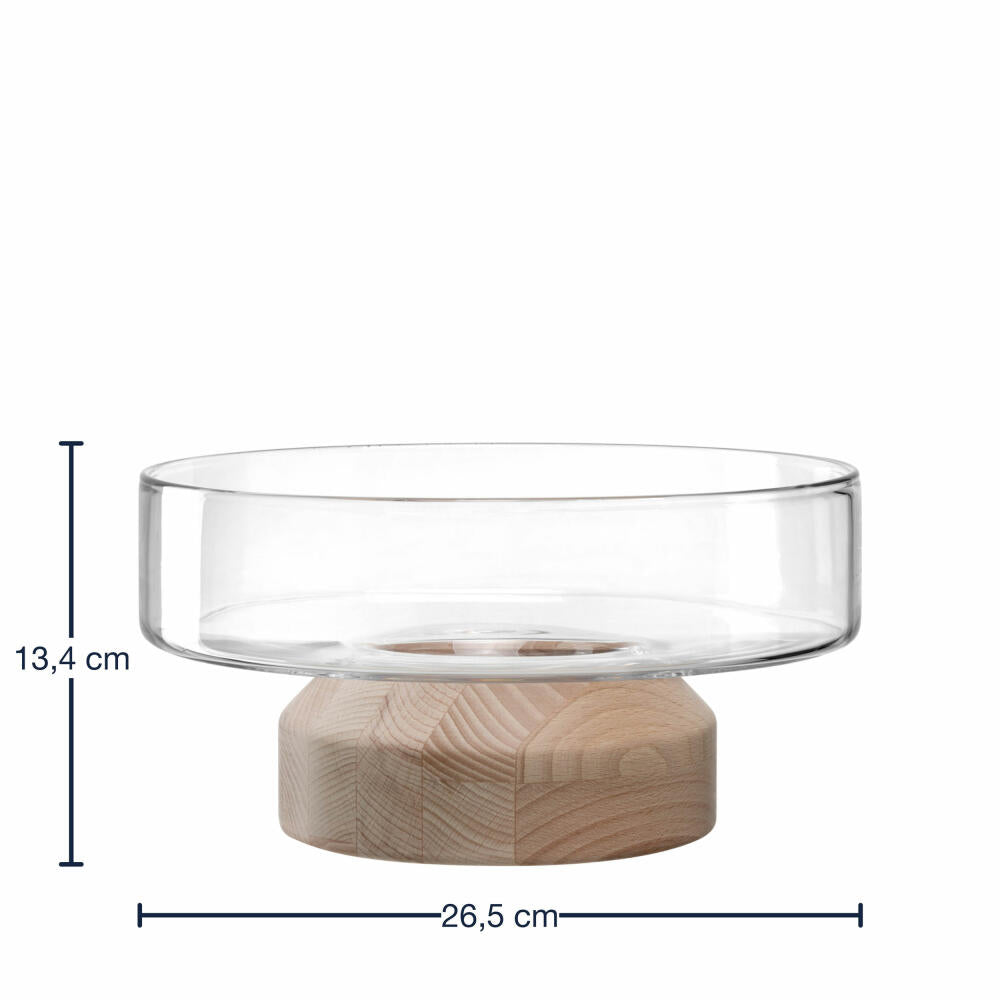 Leonardo Legno bowl, on wooden base, decorative bowl, fruit bowl, bowl, wood / glass, Ø 26.5 cm, 084752