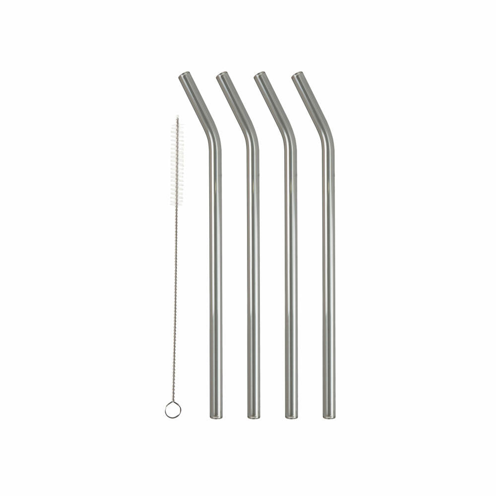 Lyngby Glass Drinking Straw Bent Smoke Set of 4, Glass Straws, Glass, Grey, 21.5 cm, 32765