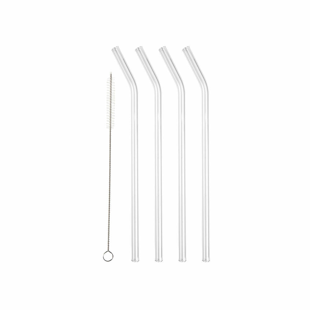 Lyngby Glass Drinking Straw Bent Set of 4, Glass Straws, Glass, Transparent, 21.5 cm, 32766