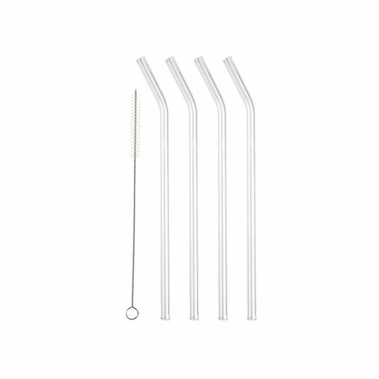 Lyngby Glass Drinking Straw Bent Set of 4, Glass Straws, Glass, Transparent, 21.5 cm, 32766