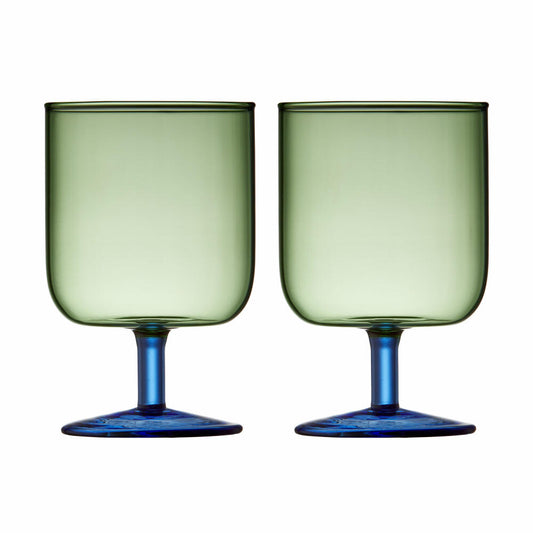 Lyngby Glas Weinglas Torino 2er Set, Stielgläser, Glas, Grün, Blau, 300 ml, 30204