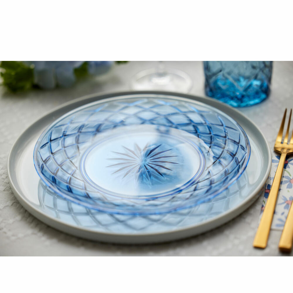 Lyngby Glas glass plate Sorrento set of 4, dinner plate, glass, blue, 21 cm, 32008