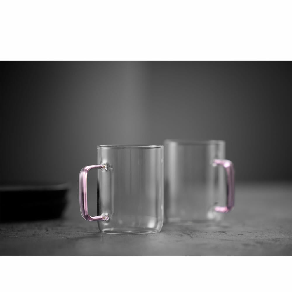 Lyngby Glas Torino glass mugs set of 2, handle mugs, glass, pink, 400 ml, 32769