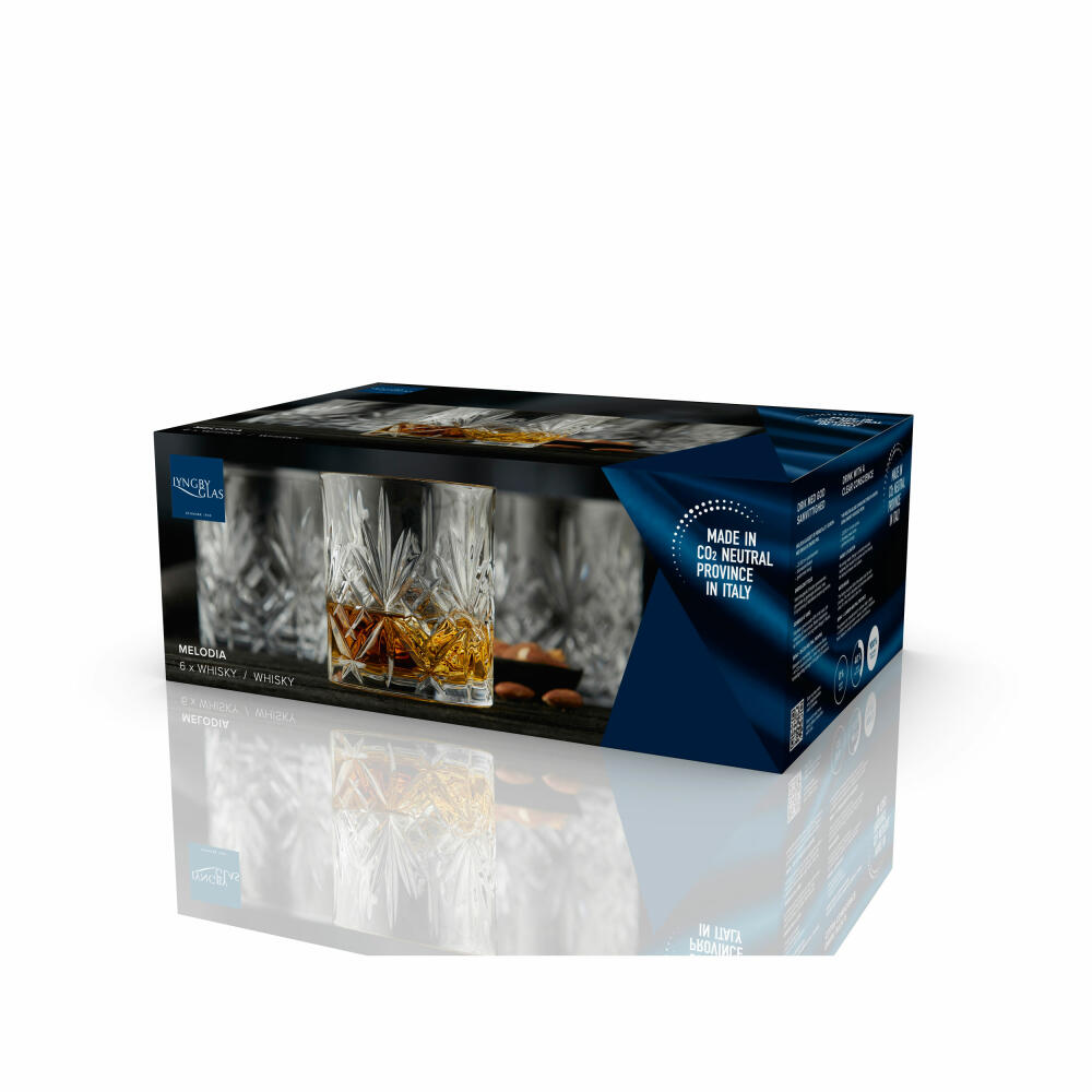 Lyngby Glass Whiskey Glass Melodia Set of 6 Tumblers, Crystal Glass, Clear, 310 ml, 916107