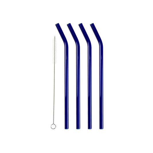 Lyngby Glass Drinking Straw Bent Set of 4, Glass Straws, Glass, Blue, 21.5 cm, 32761