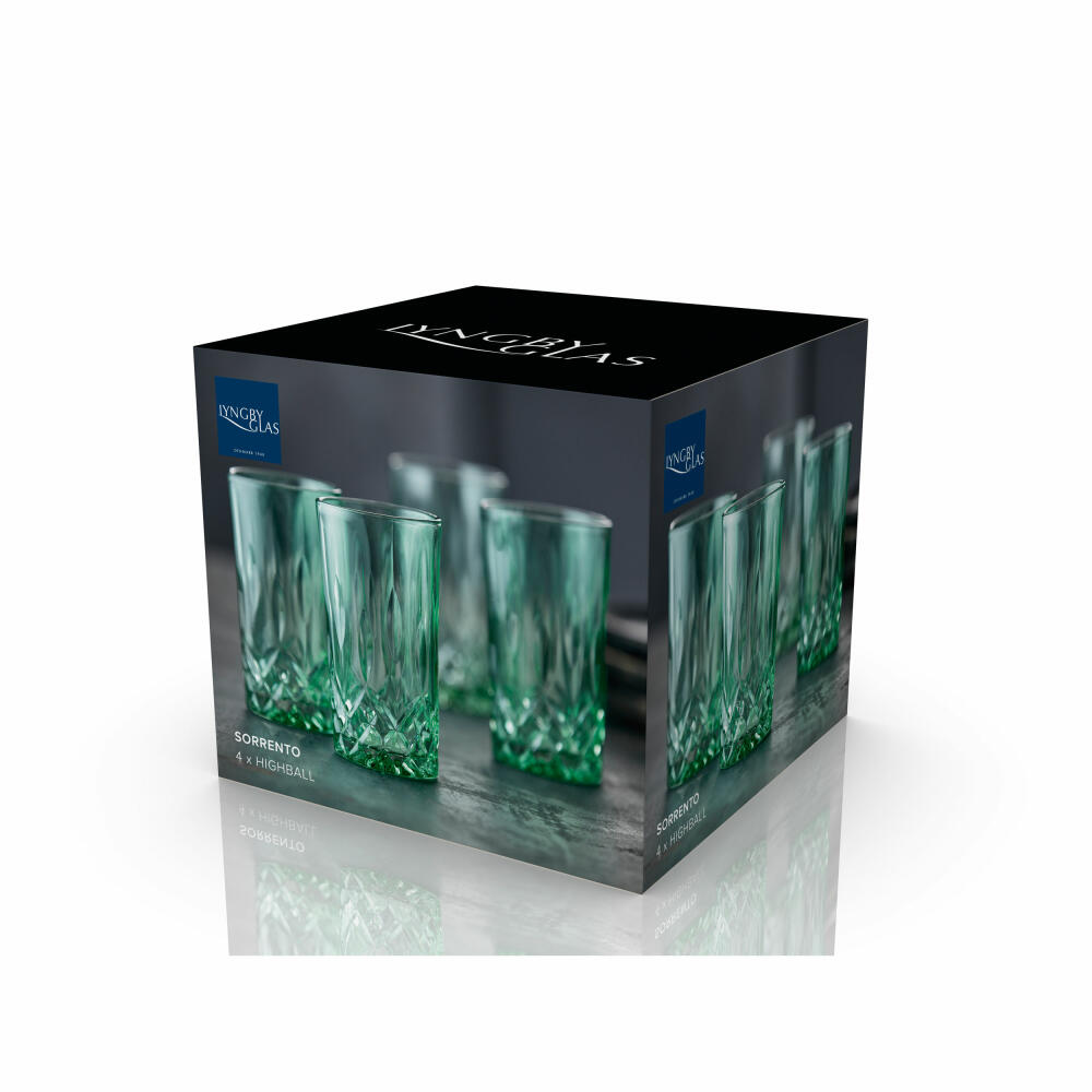 Lyngby Glas Highball Glass Sorrento Set of 4, Long Drink Glasses, Glass, Green, 380 ml, 31481