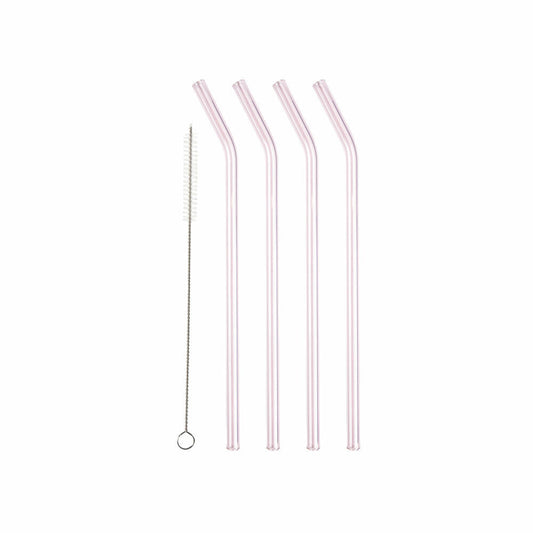 Lyngby Glass Drinking Straw Bent Set of 4, Glass Straws, Glass, Pink, 21.5 cm, 32763