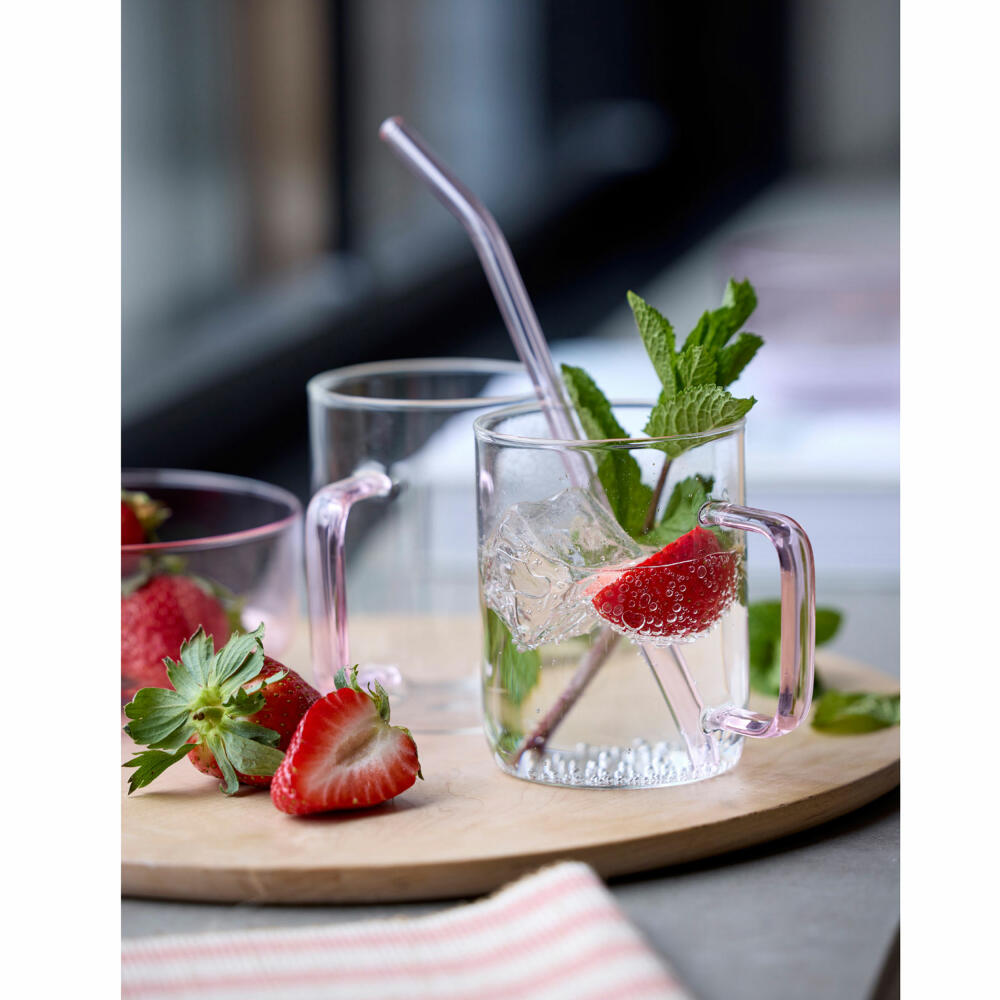 Lyngby Glass Drinking Straw Bent Set of 4, Glass Straws, Glass, Pink, 21.5 cm, 32763