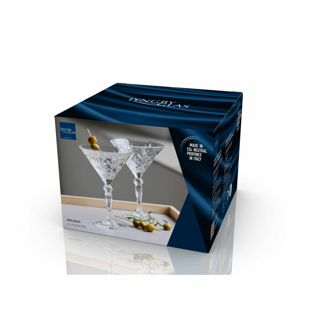 Lyngby Glass Cocktail Glass Melodia Set of 4, Crystal Glass, Transparent, 210 ml, 33657