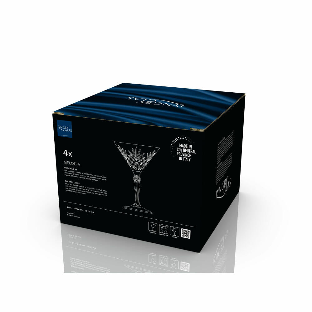 Lyngby Glass Cocktail Glass Melodia Set of 4, Crystal Glass, Transparent, 210 ml, 33657