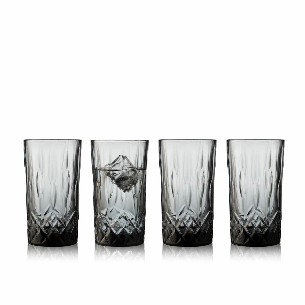 Lyngby glass highball glass Sorrento Smoke set of 4, long drink glasses, glass, gray, 380 ml, 31489