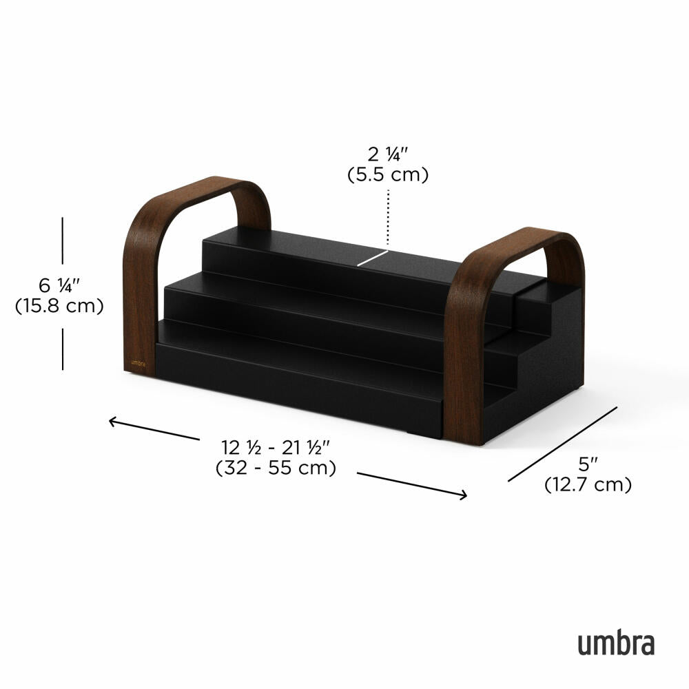 Umbra Gewürzregal Bellwood, ausziehbar, 3-stufig, Kunststoff, Holz, Schwarz, Walnuss, 30-61 cm, 1019934-048