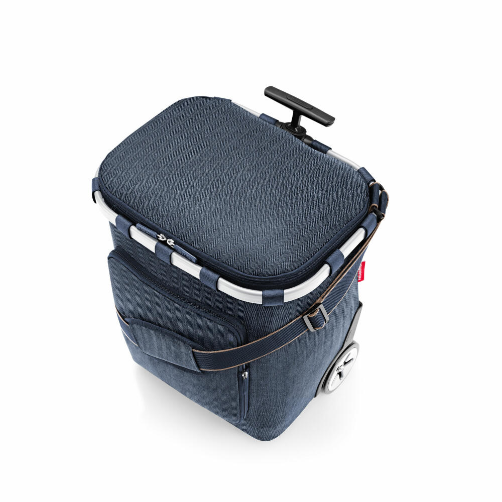 reisenthel carrycruiser plus, Einkaufstrolley mit Thermofach, Einkaufskorb, Polyestergewebe, Herringbone Dark Blue, 46 L, OF4113