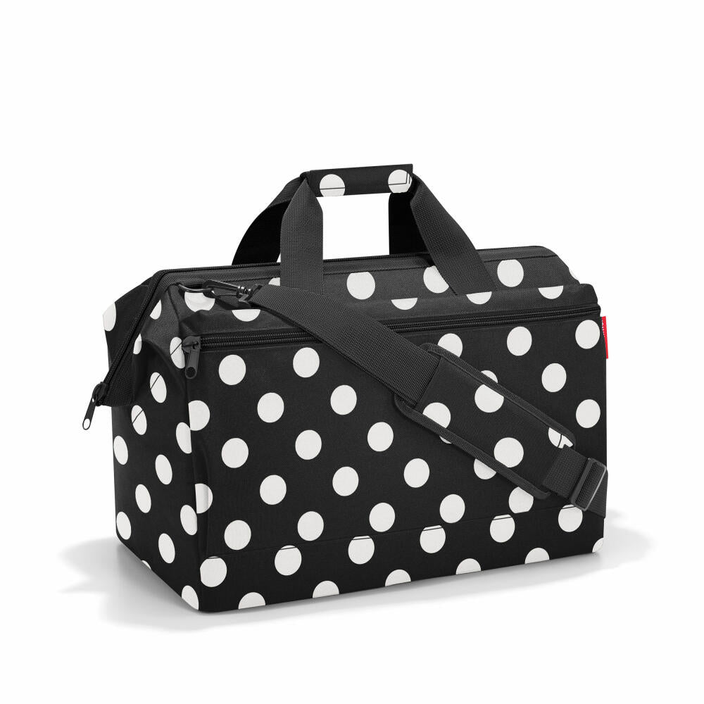 reisenthel allrounder L pocket, Reisetasche, Sporttasche, Doktortasche, Tasche, Polyestergewebe, Dots White, 32 L, MK7073