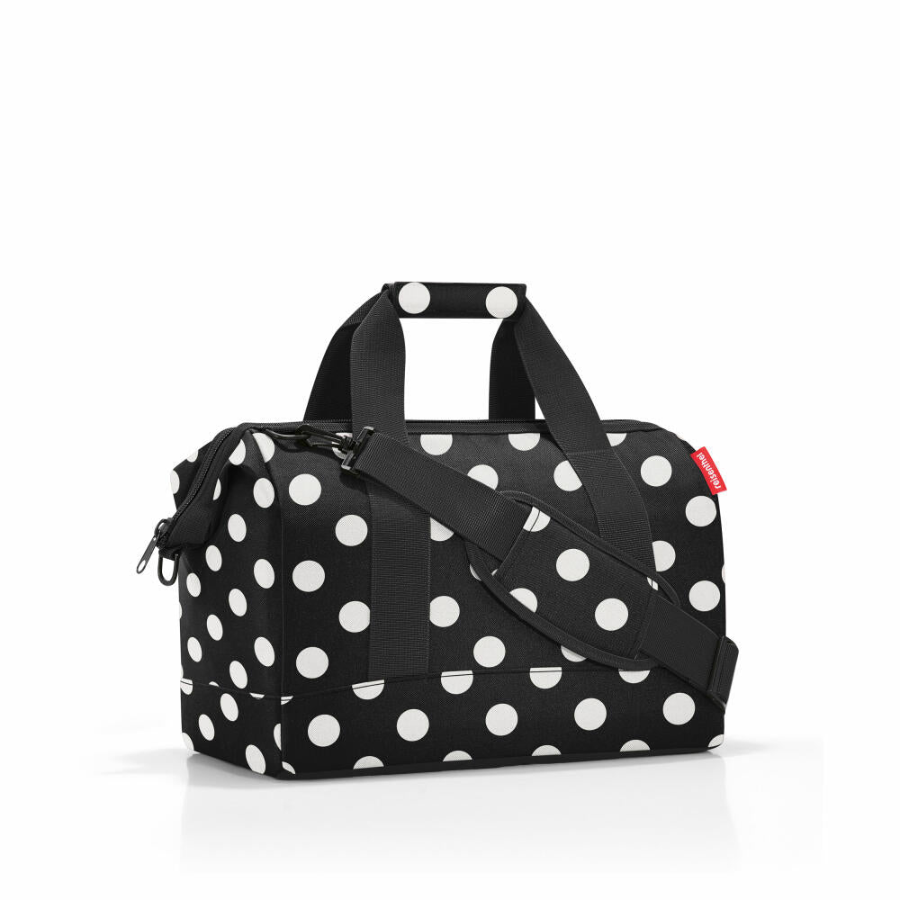 reisenthel allrounder M, travel bag, sports bag, doctor's bag, bag, polyester fabric, Dots White, 18 L, MS7073