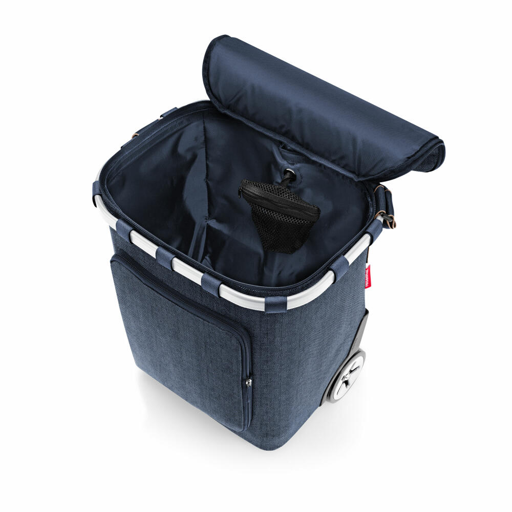 reisenthel carrycruiser plus, Einkaufstrolley mit Thermofach, Einkaufskorb, Polyestergewebe, Herringbone Dark Blue, 46 L, OF4113