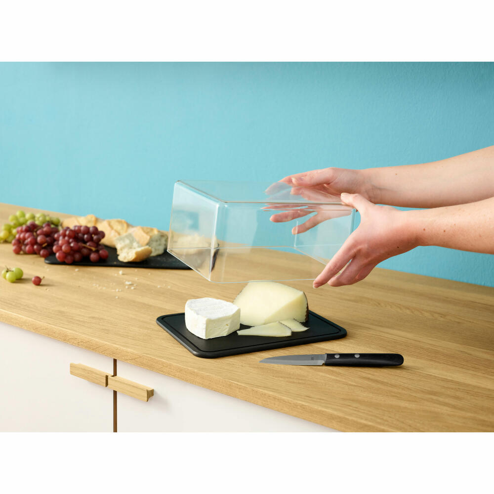 Rig-Tig Käsebox Contain-It, Käseaufbewahrung mit Servierbrett, Acryl, Holzfaser, Black, 23.5 x 19.3 cm, Z00277