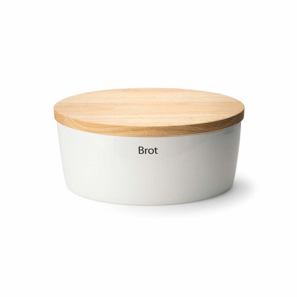 Continenta bread bin oval with wooden lid, ceramic, rubberwood, white, 36 x 23 x 15.5 cm, 3936