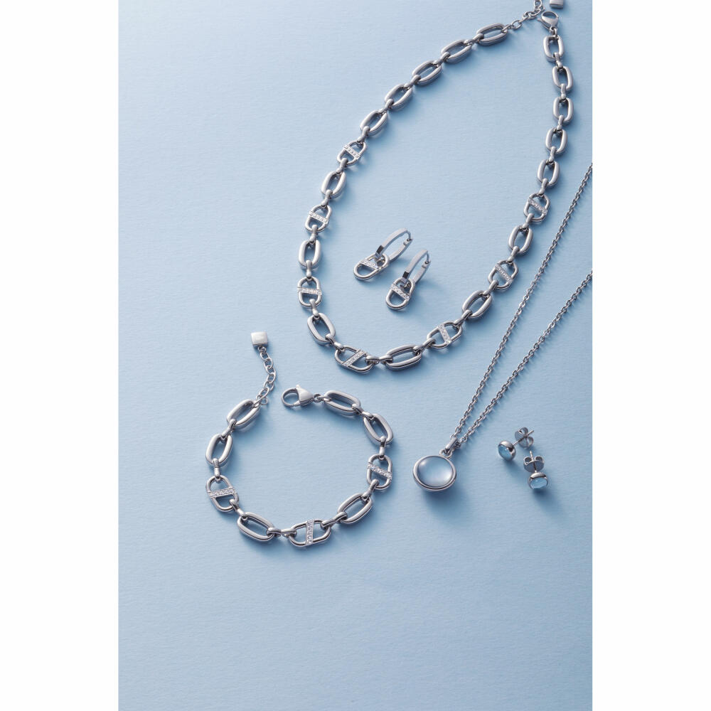 Leonardo Jewels Necklace 45 Bea grey blue, chain, jewelry chain, fashion jewelry, stainless steel, glass pearl, 024357