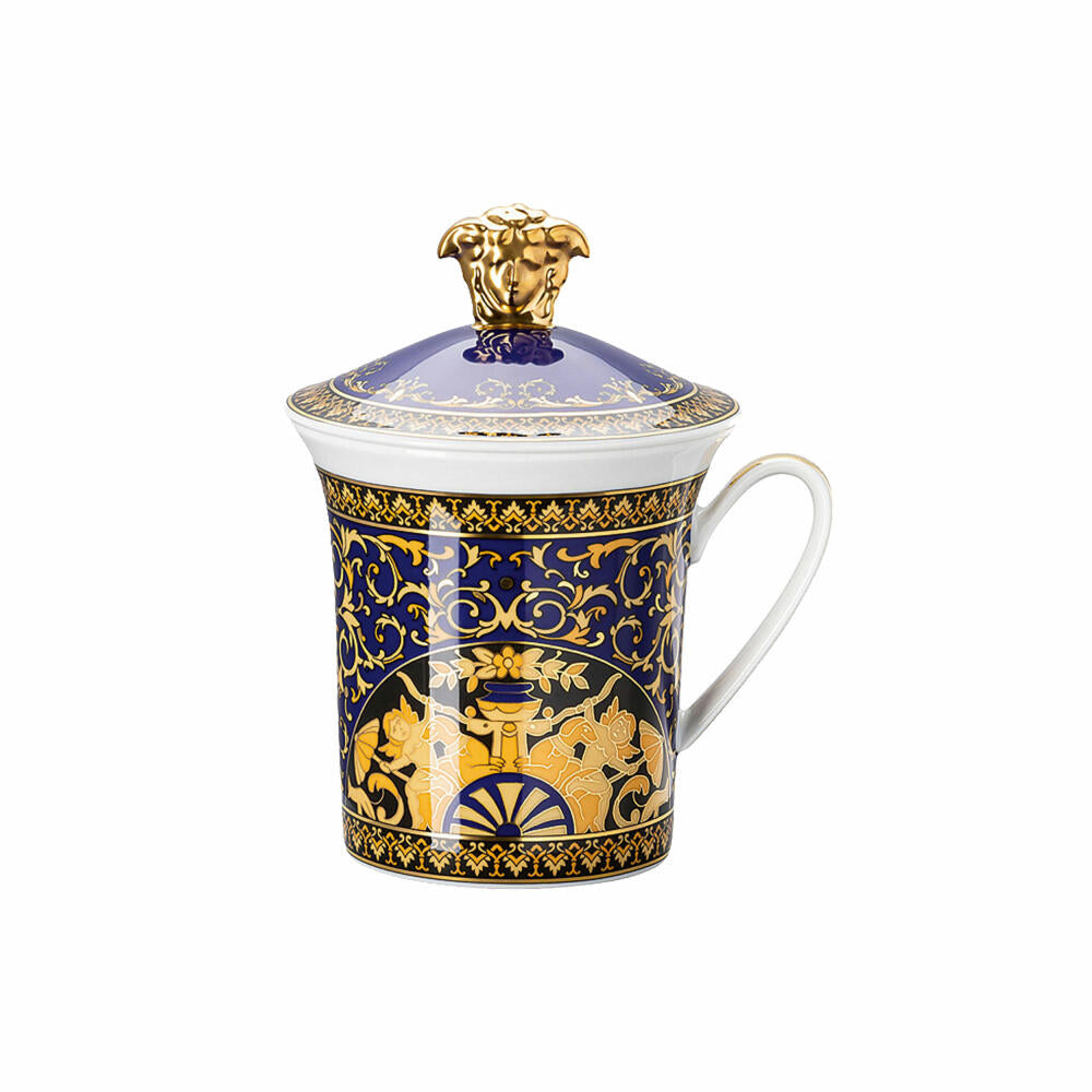 Rosenthal Versace Becher mit Deckel 30 Years Collection Medusa blau, Porzellan, 350 ml, 19315-409620-28700