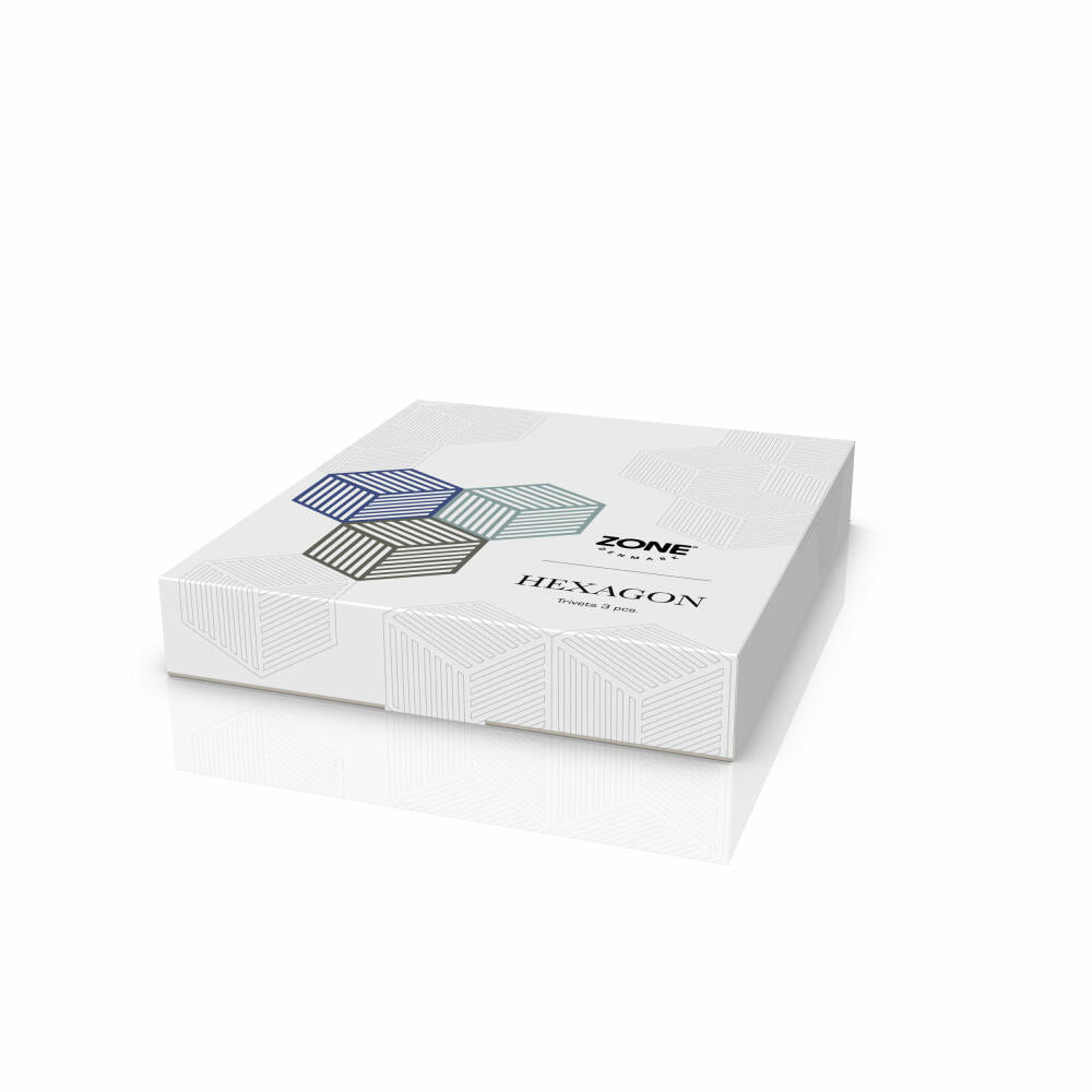 Zone Denmark Untersetzer Hexagon 3er Set Indigo Blue Fog Olive Taupe, Silikon, Bunt, 16 x 14 cm, 32703