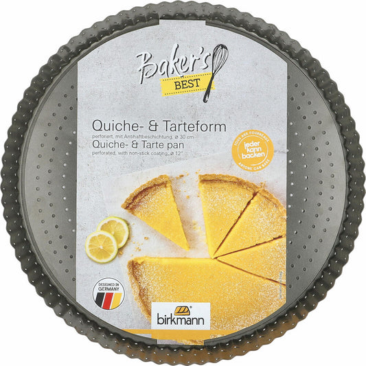 Birkmann Bakers Best quiche &amp; tart pan, perforated, with loose base, quiche pan, baking pan, carbon steel, Ø 30 cm, 886599