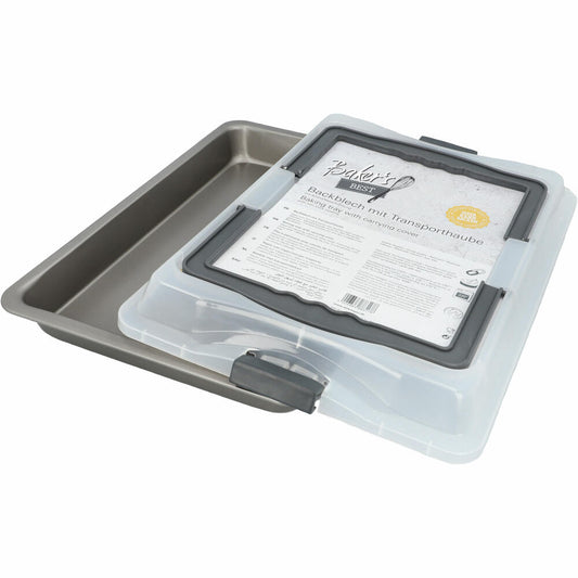 Birkmann Bakers Best baking tray with transport cover, baking pan, cake pan, sheet cake, carbon steel, 42 x 28.5 cm, 886186