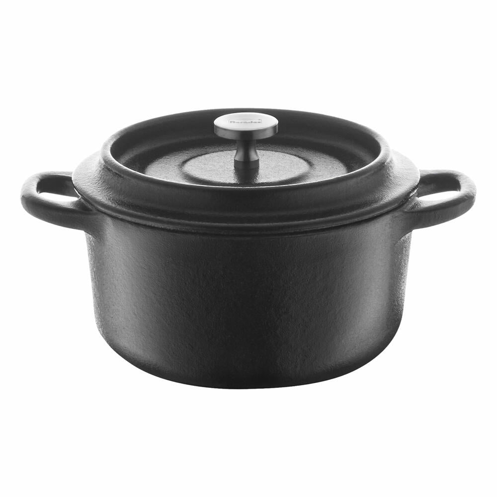 Berndes cast iron round roaster with cast iron lid, multi-roaster, enamelled, cast iron, black, Ø 10 cm, 034141