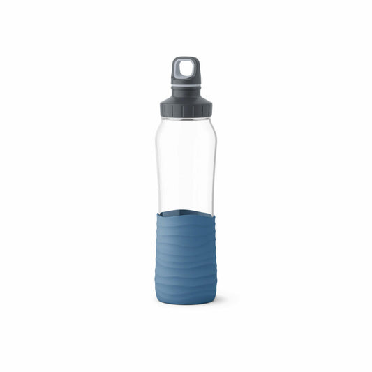 Emsa Glas-Trinkflasche Drink2Go, Trinkflasche, Wasserflasche, Glas mit Silikonmanschette, Aqua-blau, 700 ml, N3100200