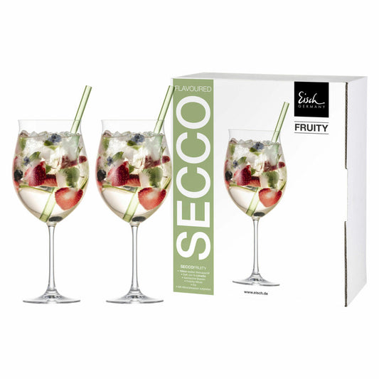 Eisch Fruity Cocktail Set Secco Flavoured 4-tlg., 2 Gläser und 2 Trinkhalme, Kristallglas, Grün, 25512951