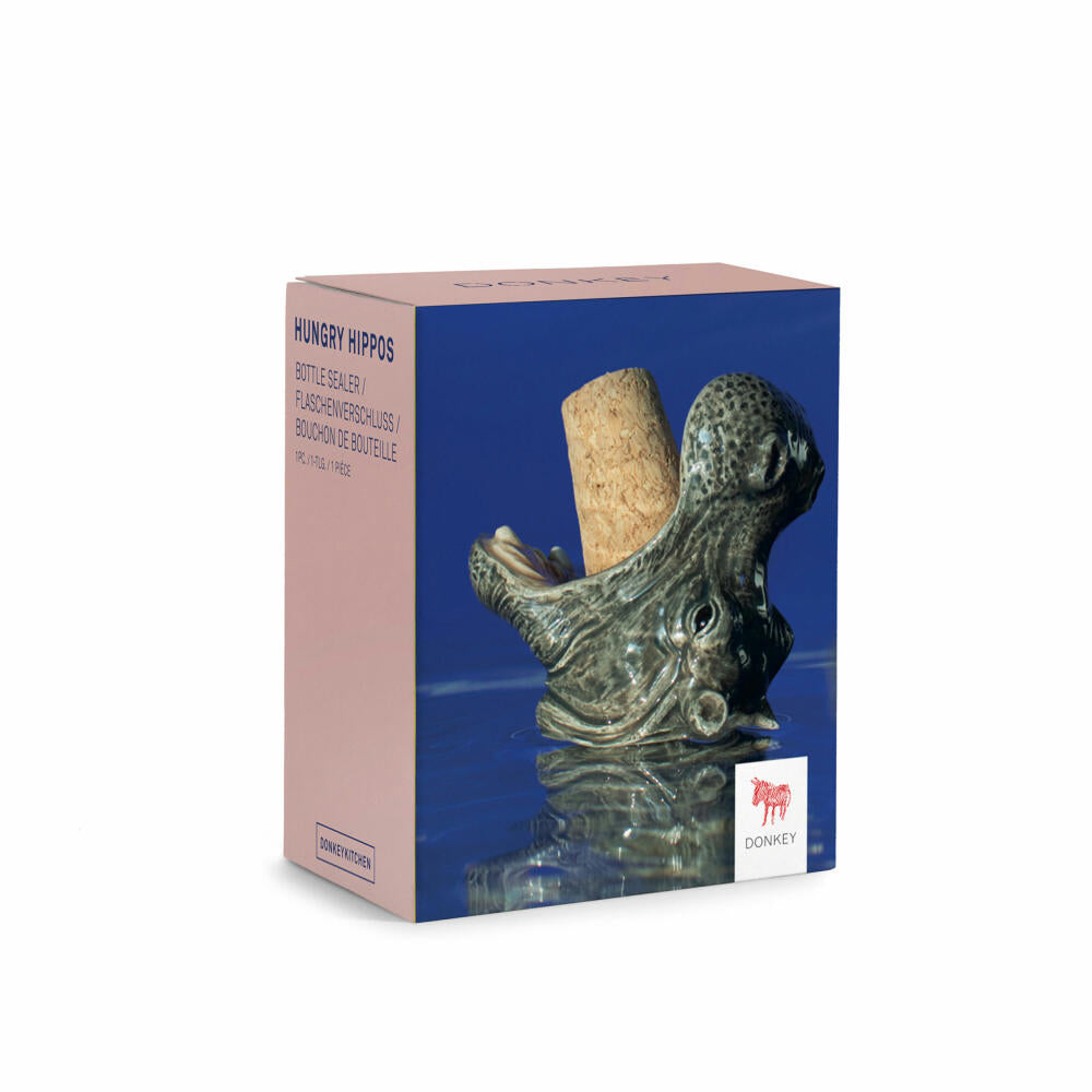 Donkey Products Weinstopper Hungry Hippo, Nilpferd-Weinflaschenstopfen, Korken, Dolomit, Grau, 5.5 cm, 210737
