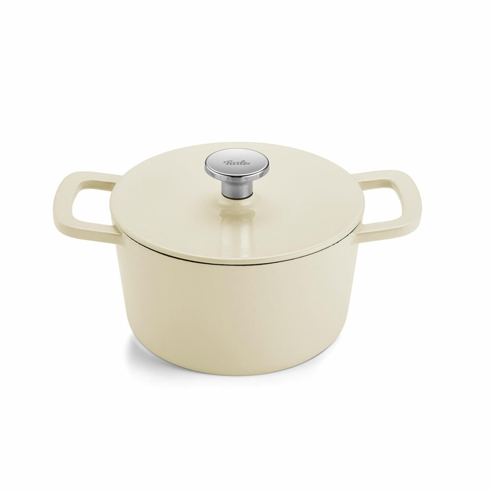 Fissler Bräter Moments Collection, Topf, Gusseisen, Elfenbeinweiß, 20 cm, 064-500-20-000