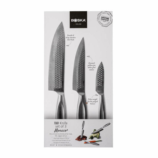Boska kitchen knife set Monaco+ 3-piece, chef's knife, paring knife, stainless steel, silver, 307132