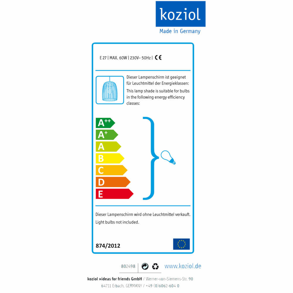 Koziol Pendel für Lampenschirm, Pendellampe, Pendelleuchte, Hängelampe, E27, Black / White / Black, 2 m, 1994100